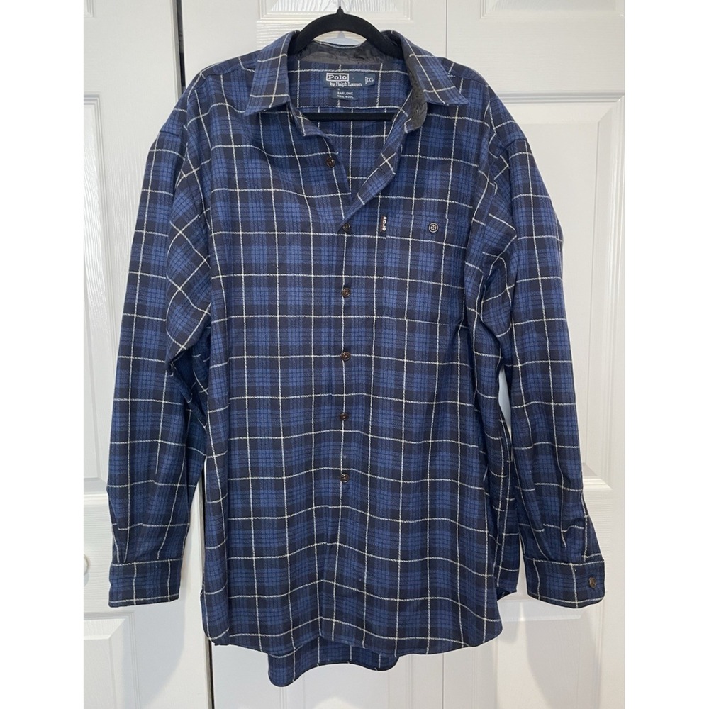 Vtg Polo Ralph Lauren Mens Barlowe Button Up Shirt Size XL Plaid Wool 90s Grunge